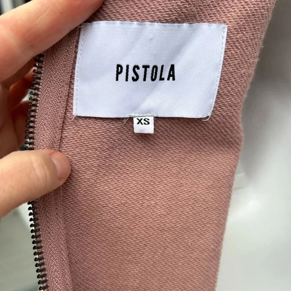 Pistola Clarisse French  Terry Shoulder Pleat Jumpsuit in Cameo Pink, size XS - Picture 12 of 14